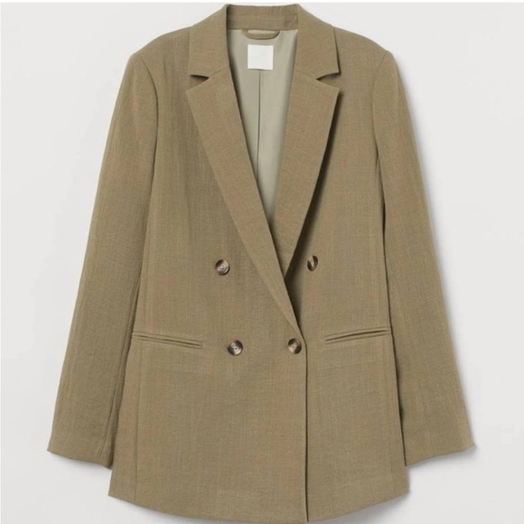 H&M | double breasted olive linen blazer - Picture 1 of 9